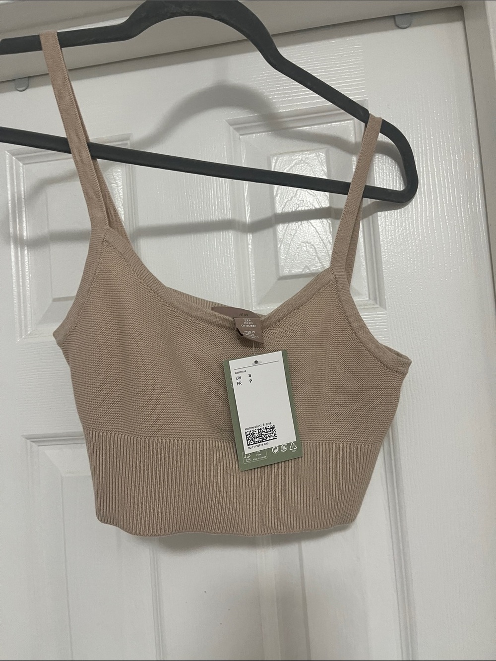 H&M Knitted Beige Ribbed Cropped Tank Top